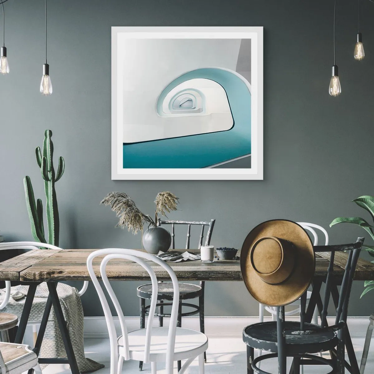 Póster en marco blanco - Espiral del río azul - 30x30 cm