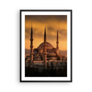 Póster en marco negro - Mezquita al atardecer con colores cálidos - 50x70cm - Dios es grande - Decoración de pared moderna para salón y dormitorio ARTTOR