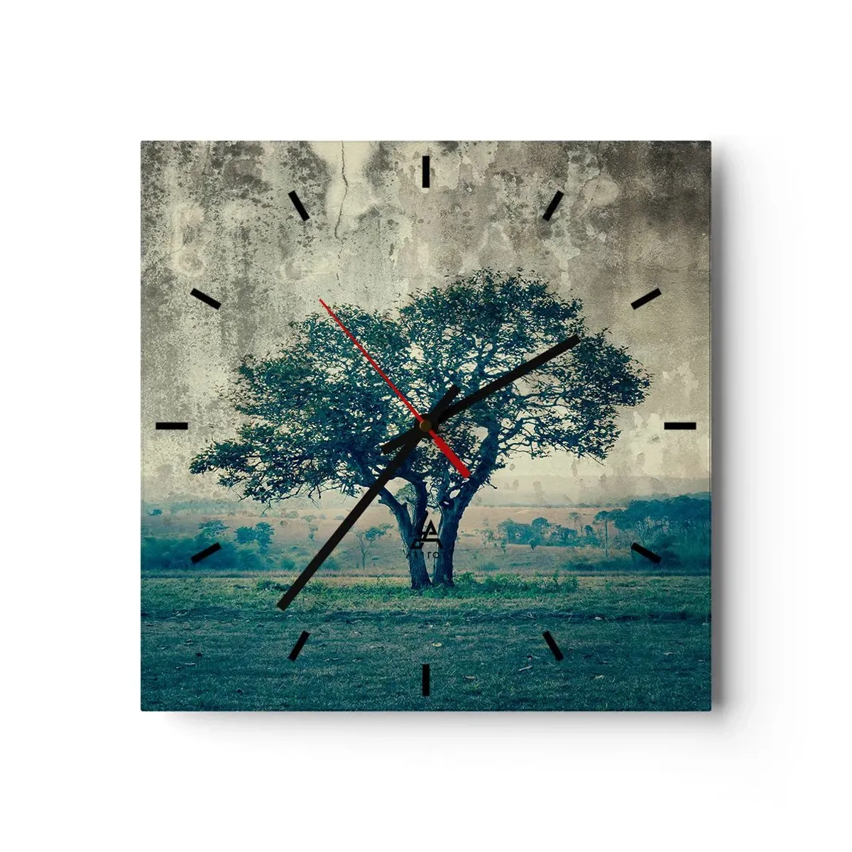 Reloj de pared - Reloj de vidrio - Un árbol solitario contra un paisaje brumoso. - 30x30cm - El manzano - Decoración de pared moderna para salón y dormitorio ARTTOR