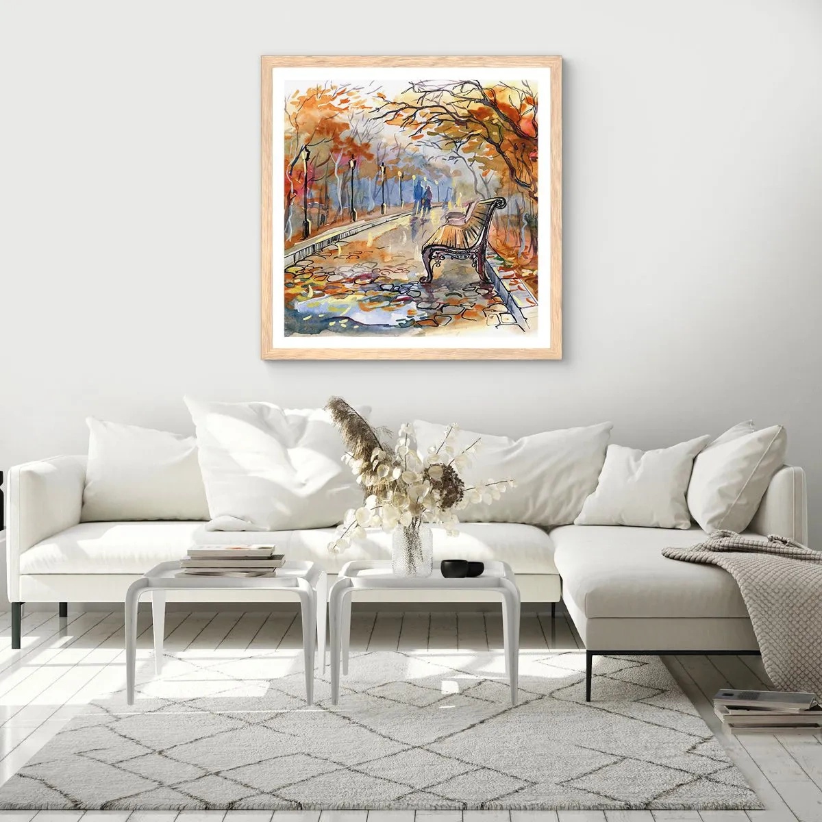 Póster en marco roble claro - Caminemos juntos hacia el otoño - 60x60 cm