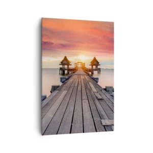 Cuadro sobre lienzo - Impresión de Imagen - Muelle de madera que conduce a los miradores al atardecer - 70x100cm - De este a oeste - Decoración de pared moderna para salón y dormitorio ARTTOR