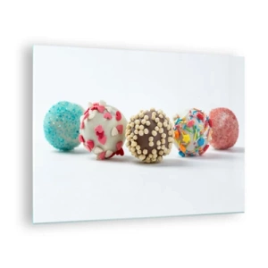 Cuadro sobre vidrio - Impresiones sobre Vidrio - Trufas de postre coloridas con chispas decorativas - 70x50cm - La vida puede ser dulce - Decoración de pared moderna para salón y dormitorio ARTTOR