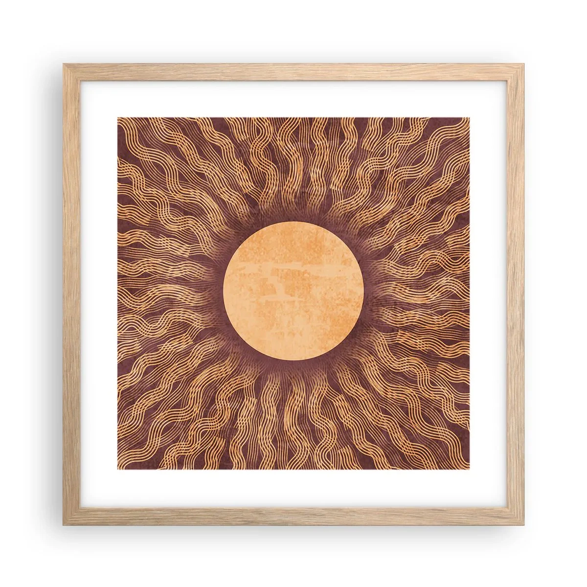 Póster en marco roble claro - Icono del sol - 40x40 cm