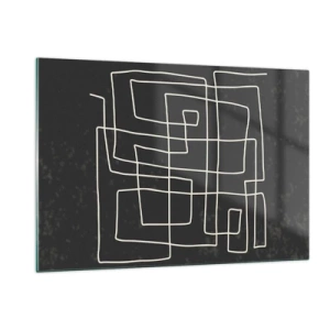 Cuadro sobre vidrio - Impresiones sobre Vidrio - Abstracción geométrica con líneas blancas sobre fondo negro. - 120x80cm - No es tan sencillo - Decoración de pared moderna para salón y dormitorio ARTTOR