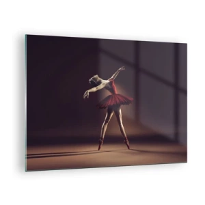 Cuadro sobre vidrio - Impresiones sobre Vidrio - Una bailarina con un vestido rojo en una pose dinámica. - 70x50cm - Primera bailarina - Decoración de pared moderna para salón y dormitorio ARTTOR