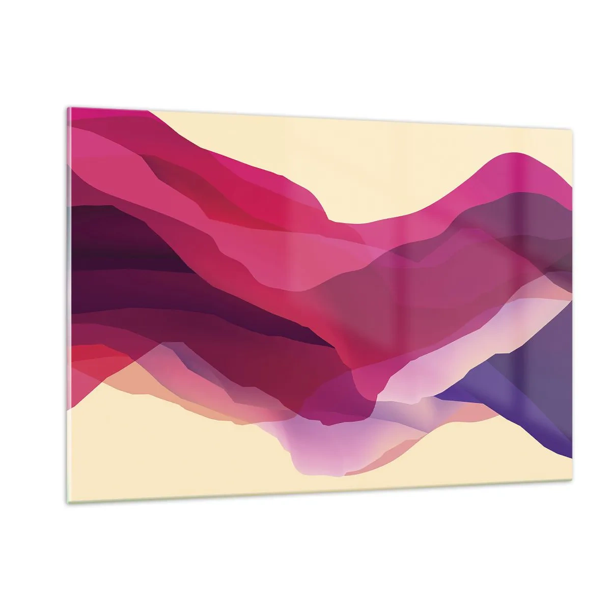 Cuadro sobre vidrio - Impresiones sobre Vidrio - Ondas abstractas en tonos morados y rosas sobre un fondo claro. - 120x80cm - Ondas púrpuras - Decoración de pared moderna para salón y dormitorio ARTTOR