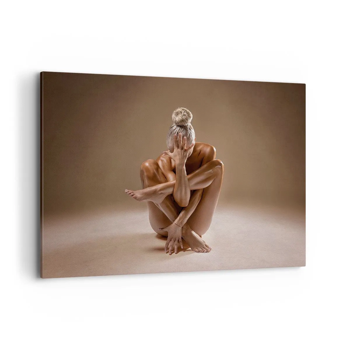 Cuadro sobre lienzo - Impresión de Imagen - Silueta artística de una mujer sobre un fondo beige. - 100x70cm - Unidad de cuerpo y espíritu - Decoración de pared moderna para salón y dormitorio ARTTOR