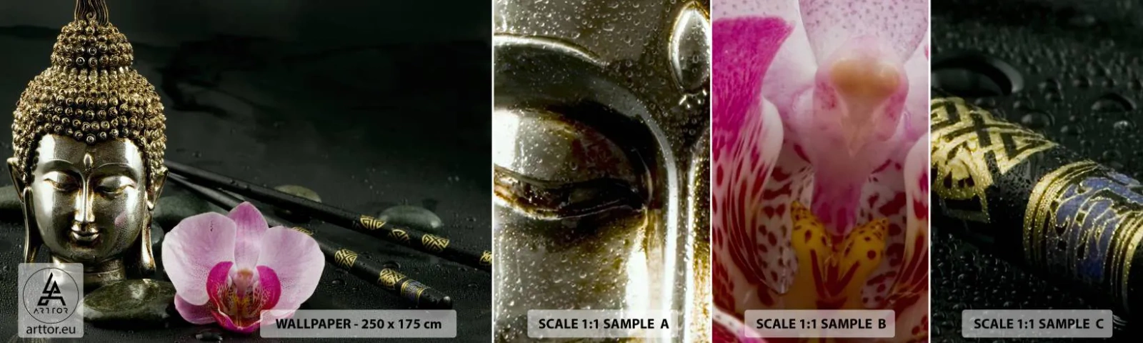 Muestra De Fotomural Standard Eco - La armonía de la sabiduría y la belleza - Buda, Religión, Creencia - 100x30 cm