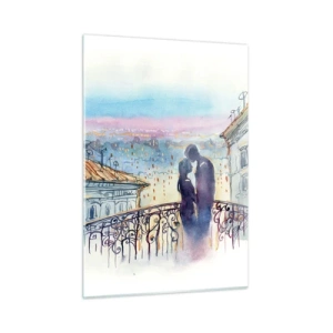 Cuadro sobre vidrio - Impresiones sobre Vidrio - Pareja en el balcón disfrutando de una romántica puesta de sol - 50x70cm - Los amantes de París - Decoración de pared moderna para salón y dormitorio ARTTOR