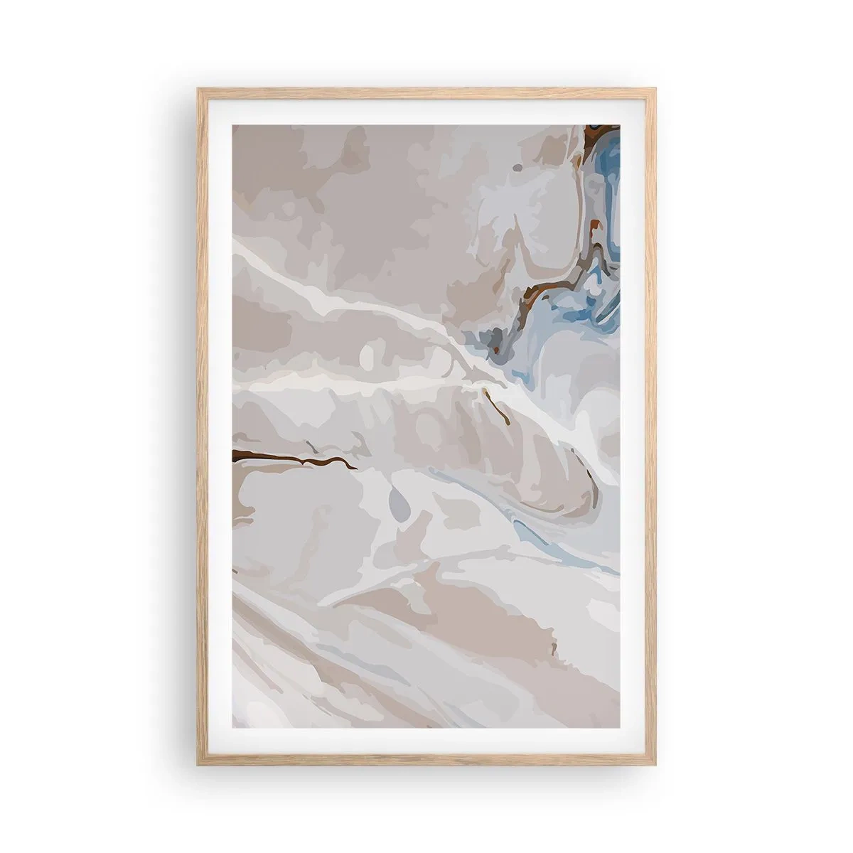 Póster en marco roble claro - El azul serpentea por el blanco - 61x91 cm