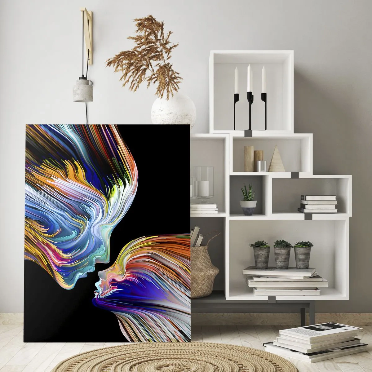 Cuadro sobre vidrio - Impresiones sobre Vidrio - Una imagen abstracta de dos caras con una fusión de energía y luz. - 50x70cm - Una fusión de energía y luz - Decoración de pared moderna para salón y dormitorio ARTTOR