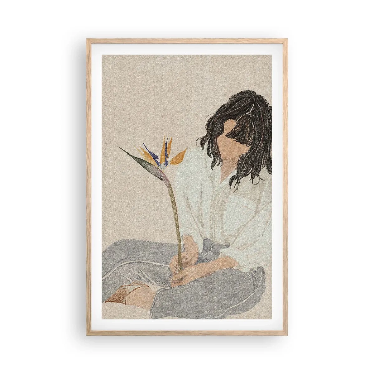 Póster en marco roble claro - Retrato con una flor exótica - 61x91 cm