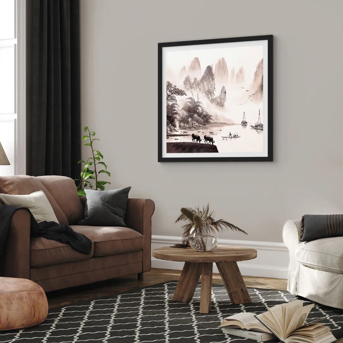 Póster en marco negro - La exótica vida cotidiana de Oriente - 60x60 cm