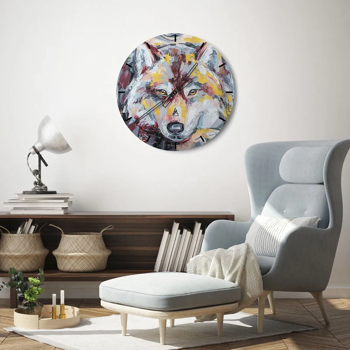 Reloj de pared - Reloj de vidrio - Pinceladas de lobo - 30x30 cm