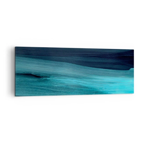 Cuadro sobre lienzo - Impresión de Imagen - Ondas abstractas sutiles en tonos oscuros de azul. - 140x50cm - Nadar con la corriente - Decoración de pared moderna para salón y dormitorio ARTTOR