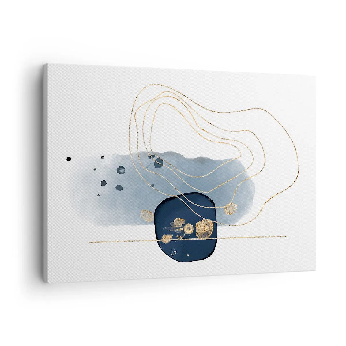 Cuadro sobre lienzo - Impresión de Imagen - Abstracción en tonos azules y dorados. - 70x50cm - Fantasía azul y oro - Decoración de pared moderna para salón y dormitorio ARTTOR