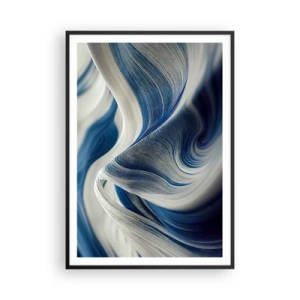 Póster en marco negro - Fluidez de azul y blanco - 70x100 cm