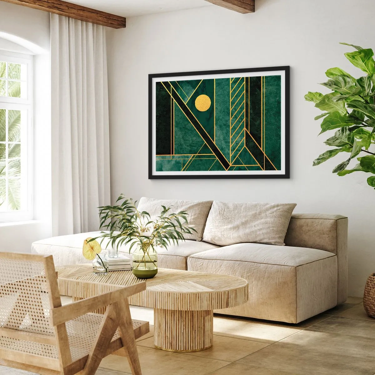 Póster en marco negro - La dinámica del oro y el azul - 40x30 cm