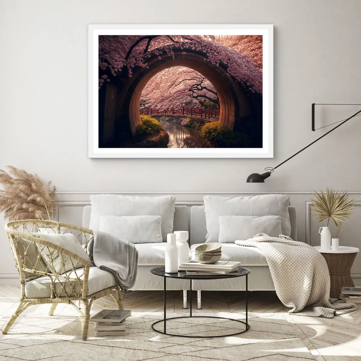 Póster en marco blanco - Primavera japonesa - 100x70 cm