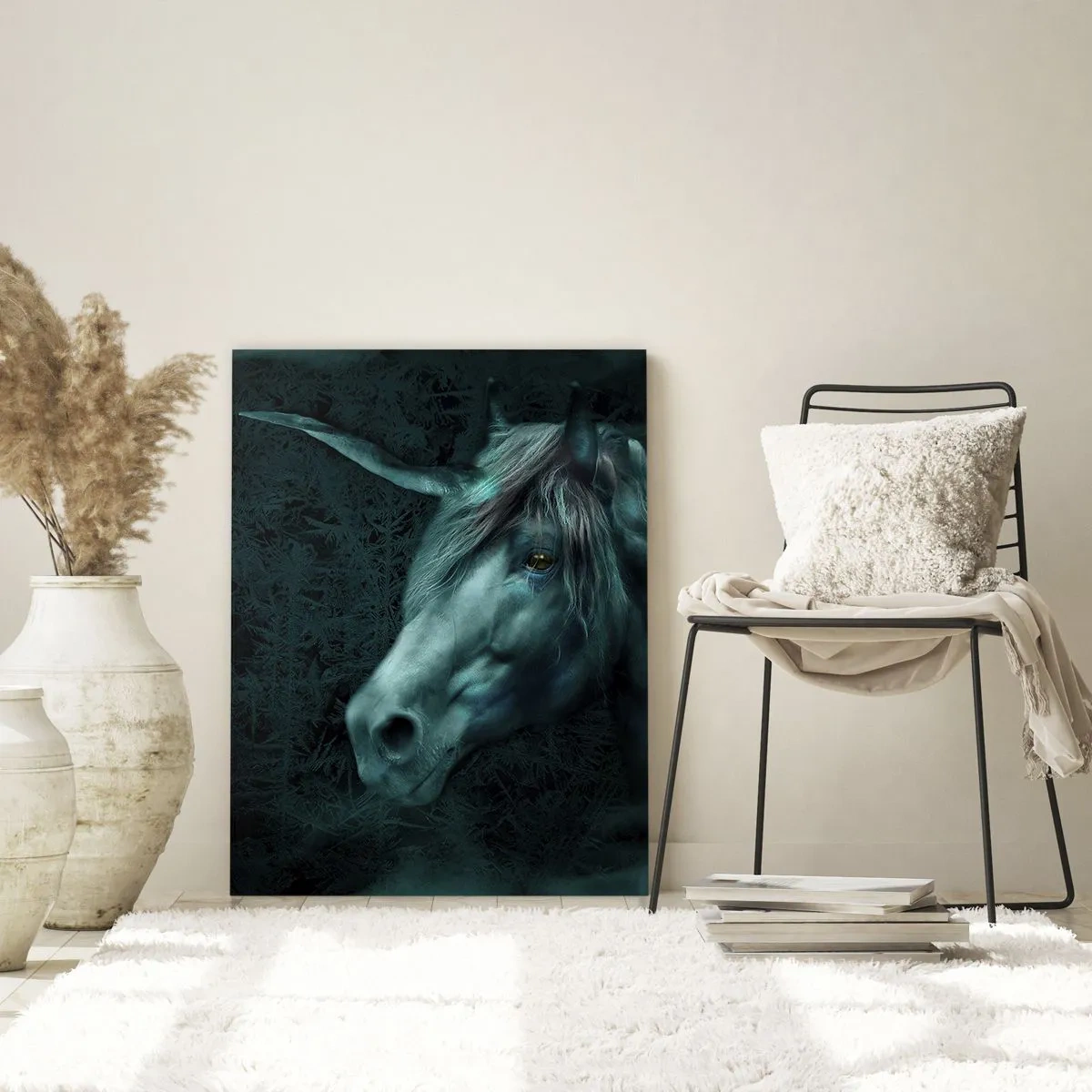 Cuadro sobre vidrio - Impresiones sobre Vidrio - Unicornio en el bosque misterioso - 50x70cm - En un bosque de cuento de hadas - Decoración de pared moderna para salón y dormitorio ARTTOR
