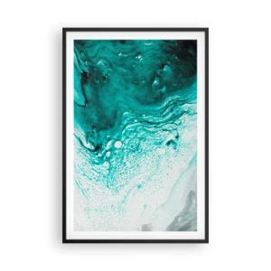 Póster en marco negro - Disolución en blanco y turquesa - 61x91 cm