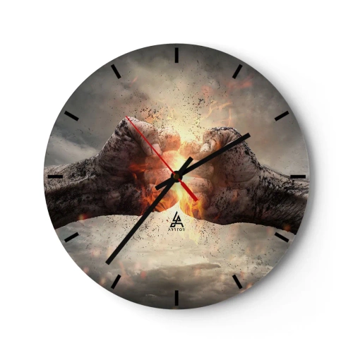 Reloj de pared - Reloj de vidrio - Dos puños cerrados en llamas - 30x30cm - La lucha comienza - Decoración de pared moderna para salón, cocina y dormitorio ARTTOR