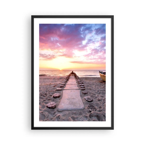 Póster en marco negro - Camino de playa al atardecer - 50x70cm - Un momento de profunda experiencia - Decoración de pared moderna para salón y dormitorio ARTTOR