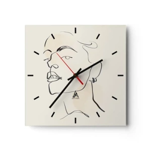Reloj de pared - Reloj de vidrio - Boceto minimalista del rostro de una mujer. - 30x30cm - Una mirada orgullosa - Decoración de pared moderna para salón y dormitorio ARTTOR