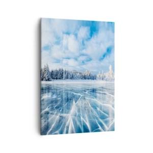 Cuadro sobre lienzo - Impresión de Imagen - Un lago congelado rodeado de un bosque cubierto de nieve. - 50x70cm - Vista deslumbrante y cristalina - Decoración de pared moderna para salón y dormitorio ARTTOR