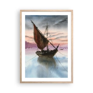 Póster en marco roble claro - Atardecer en el puerto - 50x70 cm