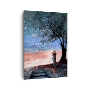 Cuadro sobre lienzo - Impresión de Imagen - Escena romántica de pareja bajo la luna llena - 50x70cm - Un espectáculo estelar - Decoración de pared moderna para salón y dormitorio ARTTOR