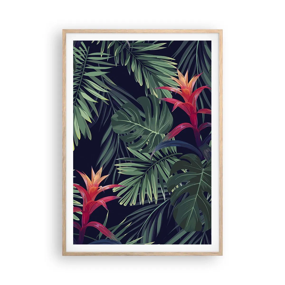 Póster en marco roble claro - Encender el color verde - 70x100 cm