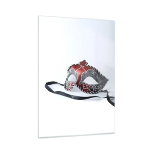 Cuadro sobre vidrio - Impresiones sobre Vidrio - Máscara de carnaval en rojo y plata. - 50x70cm - Invitación al baile - Decoración de pared moderna para salón y dormitorio ARTTOR