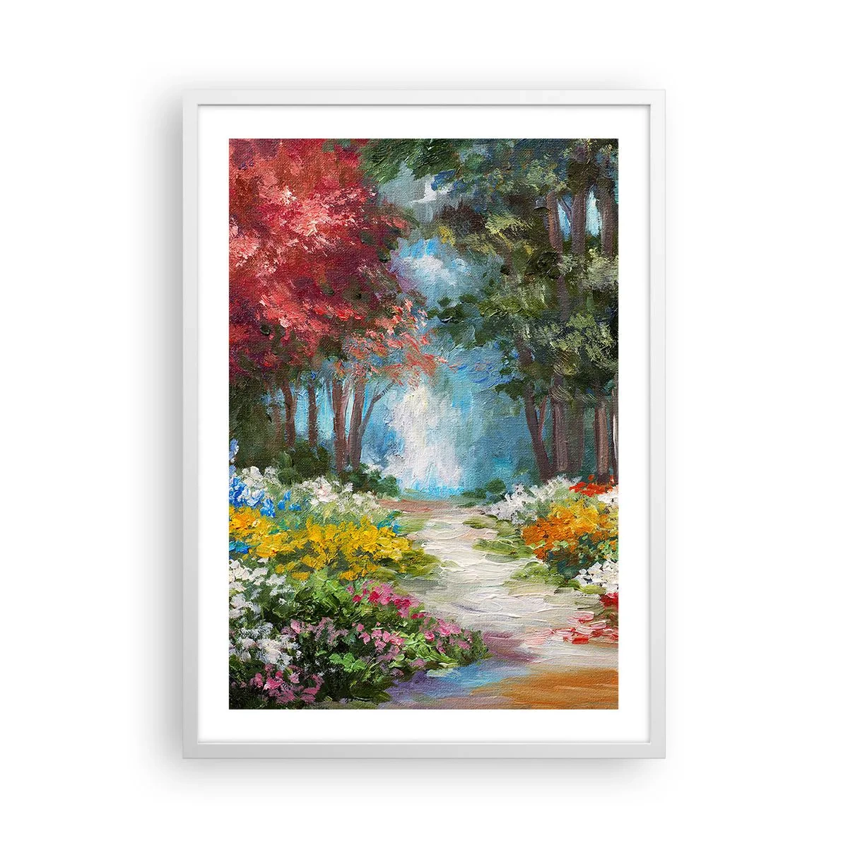 Póster en marco blanco - Jardín forestal, bosque floral - 50x70 cm