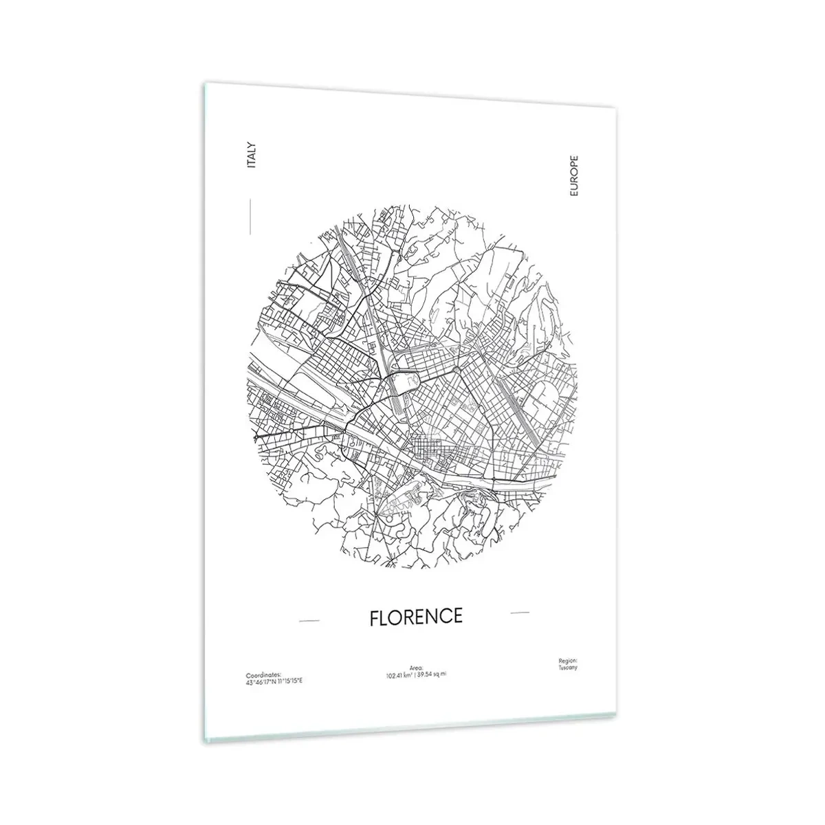 Cuadro sobre vidrio - Impresiones sobre Vidrio - Florencia en forma de mapa estilizado con una red de calles - 50x70cm - Anatomía de Florencia - Decoración de pared moderna para salón y dormitorio ARTTOR