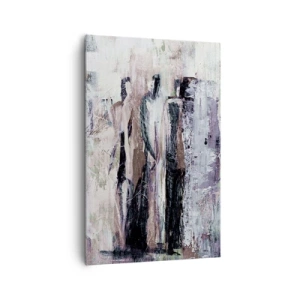 Cuadro sobre lienzo - Impresión de Imagen - Una composición abstracta con tres figuras en colores pastel. - 80x120cm - El trío misterioso - Decoración de pared moderna para salón y dormitorio ARTTOR