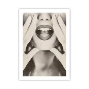 Póster - Primer plano artístico de labios en estilo monocromático. - 50x70cm - ¡Ya estoy en camino! - Decoración de pared moderna para salón y dormitorio ARTTOR