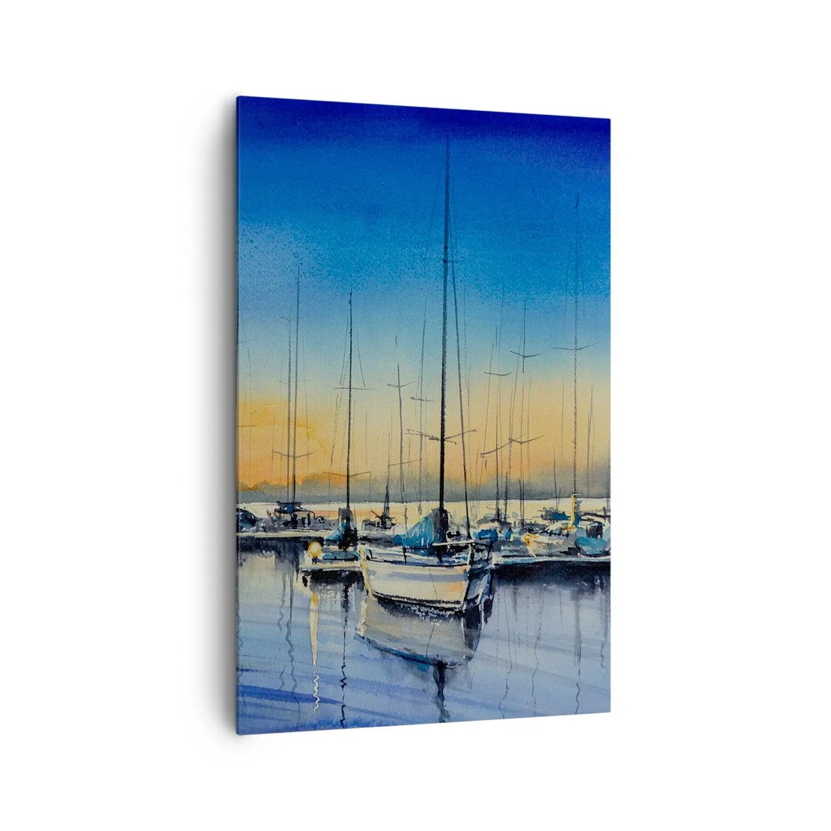 Cuadro sobre lienzo - Impresión de Imagen - Puerto de yates al atardecer con reflejos en el agua - 80x120cm - El final de un buen día - Decoración de pared moderna para salón y dormitorio ARTTOR