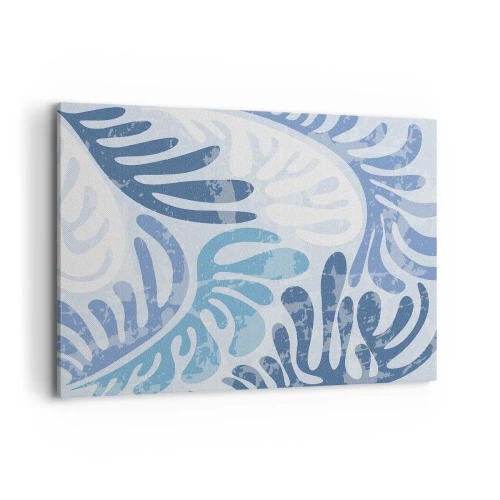 Cuadro sobre lienzo - Impresión de Imagen - Formas abstractas en tonos azules sobre un fondo blanco. - 100x70cm - Helechos azules - Decoración de pared moderna para salón y dormitorio ARTTOR