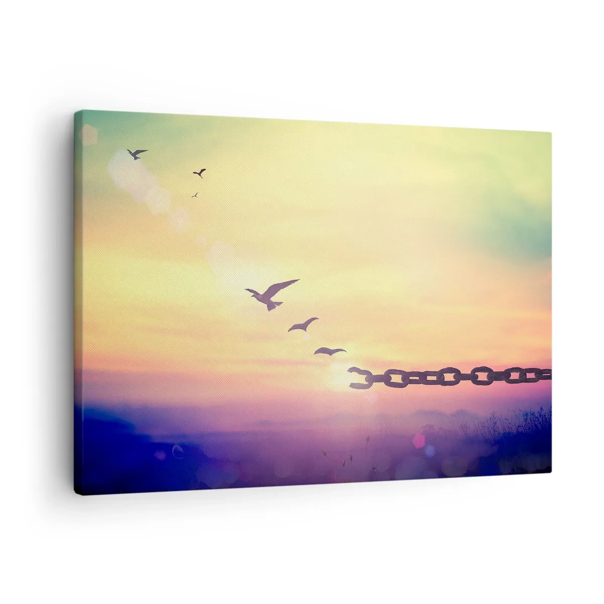 Cuadro sobre lienzo - Impresión de Imagen - Símbolo de libertad con pájaros y una cadena rota. - 70x50cm - Victoria de la libertad - Decoración de pared moderna para salón y dormitorio ARTTOR
