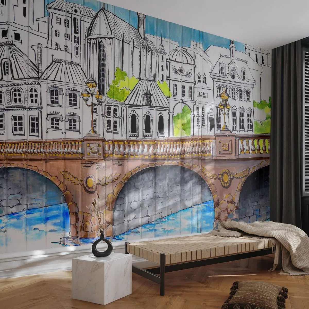 Fotomural Standard Eco - Una ciudad de dibujo - Pintada, Francia, Arquitectura - 200x140 cm