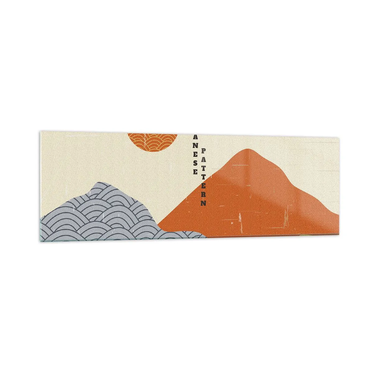 Cuadro sobre vidrio - Impresiones sobre Vidrio - Patrones japoneses con montañas, sol y estilo minimalista. - 160x50cm - En el espíritu japonés - Decoración de pared moderna para salón y dormitorio ARTTOR