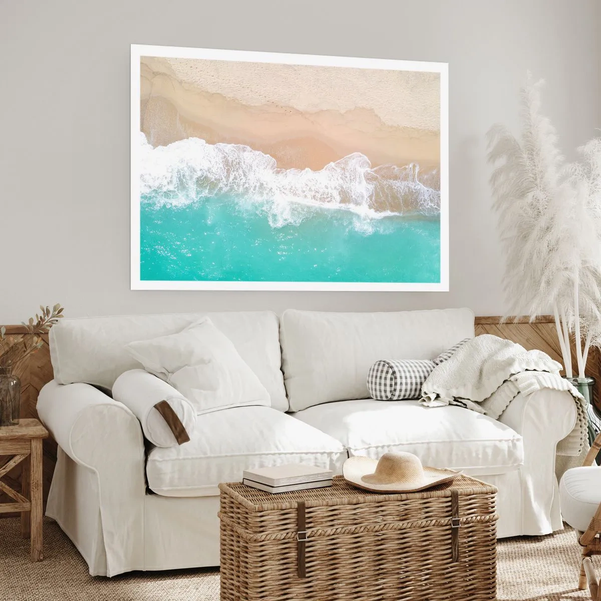 Póster - Una vista de pájaro de una playa con agua turquesa y olas suaves. - 100x70cm - Un toque acariciador - Decoración de pared moderna para salón y dormitorio ARTTOR