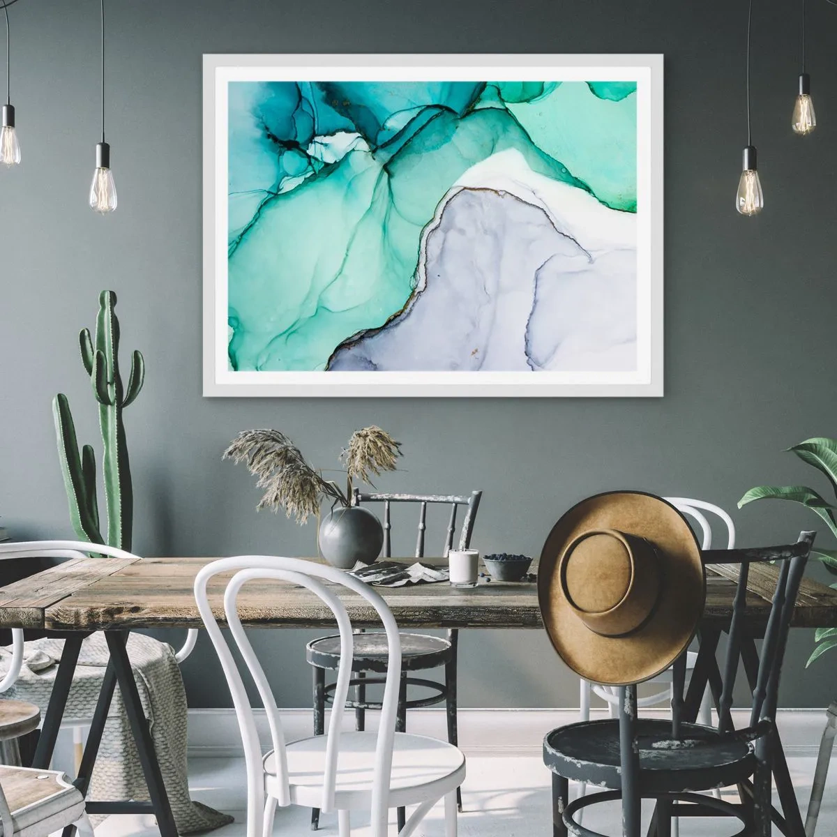 Póster en marco blanco - Estudio en turquesa - 100x70 cm