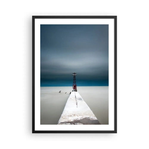 Póster en marco negro - Un faro al final del muelle en estilo minimalista. - 50x70cm - Encuentro con la inmensidad - Decoración de pared moderna para salón y dormitorio ARTTOR