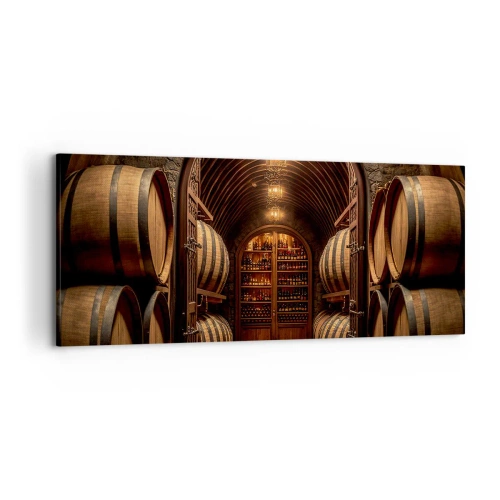 Cuadro sobre lienzo - Impresión de Imagen - Bodega con barriles de madera y estantes para vinos. - 120x50cm - Sótano atmosférico - Decoración de pared moderna para salón y dormitorio ARTTOR