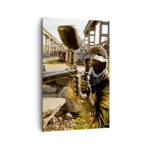 Cuadro sobre lienzo - Impresión de Imagen - Un jugador de paintball con equipo de camuflaje apuntando con un marcador. - 80x120cm - Y puedes ser un héroe - Decoración de pared moderna para salón y dormitorio ARTTOR