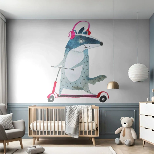 Fotomural Autadhesivo Deluxe Sticker - Alegrías de tejón - Para niños, Scooter, Animal - 100x70 cm