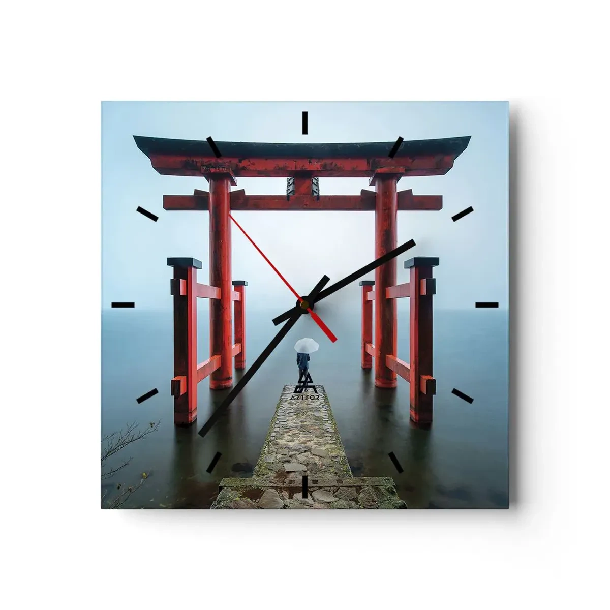 Reloj de pared - Reloj de vidrio - Una puerta torii con vistas a un lago tranquilo en Japón - 30x30cm - Ensueño japonés - Decoración de pared moderna para salón y dormitorio ARTTOR