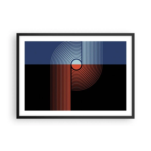 Póster en marco negro - Abstracción geométrica con líneas en azul marino y naranja. - 70x50cm - En un abrazo geométrico - Decoración de pared moderna para salón y dormitorio ARTTOR
